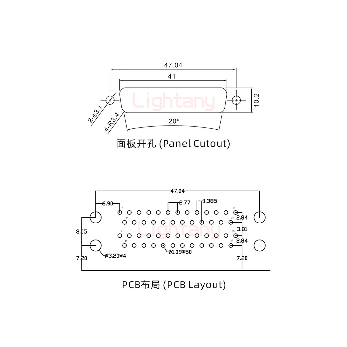 DR25 公对公 间距19.05车针双胞胎 D-SUB连接器