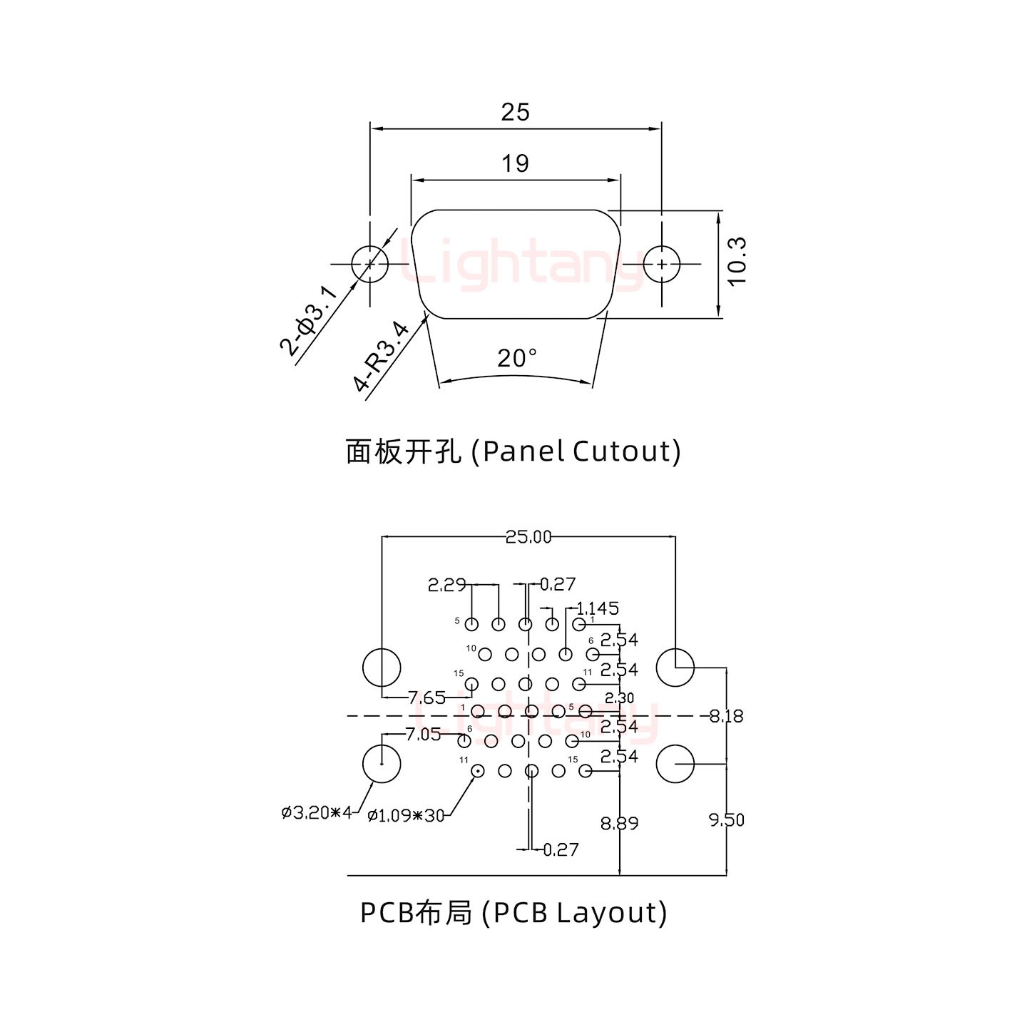 HDR15 上母下公 间距15.88车针双胞胎 D-SUB连接器