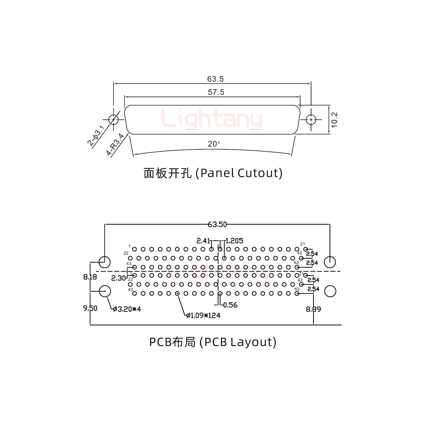 HDR62 公对公间距19.05车针双胞胎 D-SUB连接器