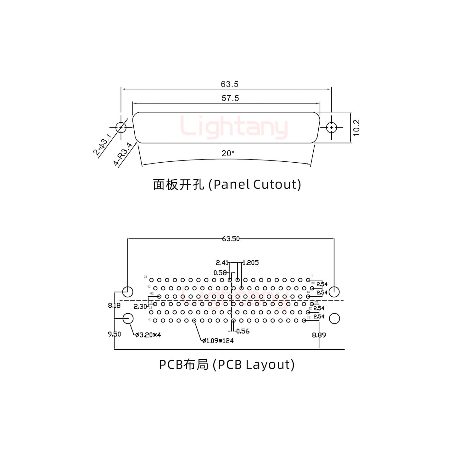 HDR62 上母下公间距19.05车针双胞胎 D-SUB连接器