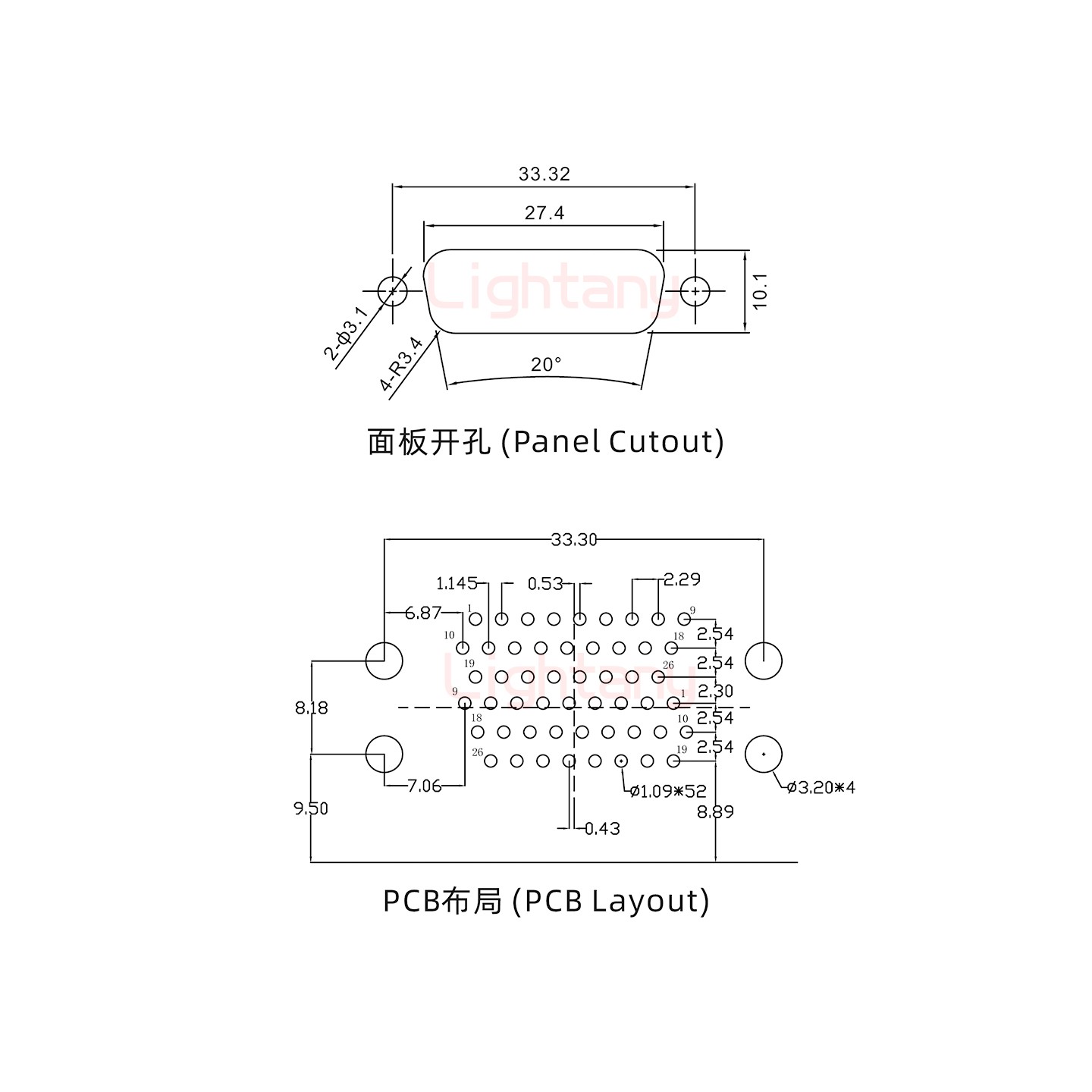 HDR26 上公下母间距15.88车针双胞胎 D-SUB连接器