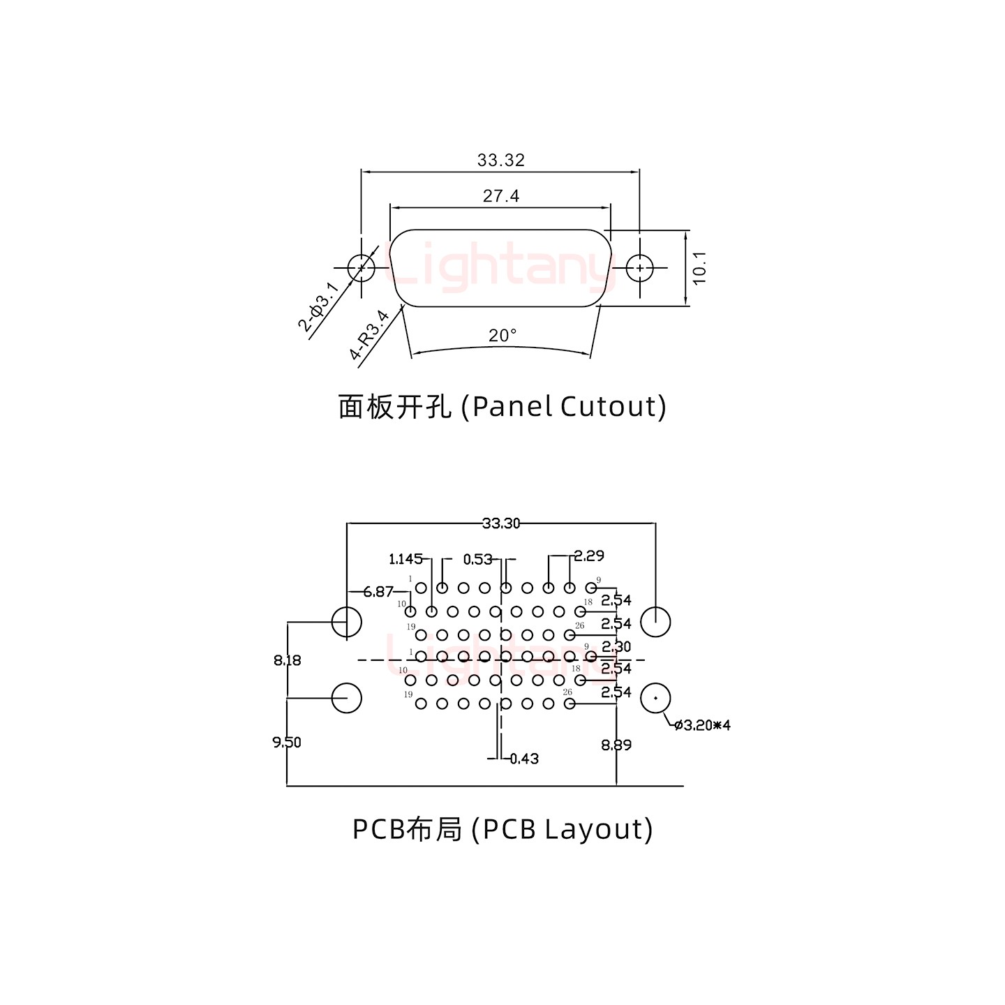 HDR26 公对公间距19.05车针双胞胎 D-SUB连接器