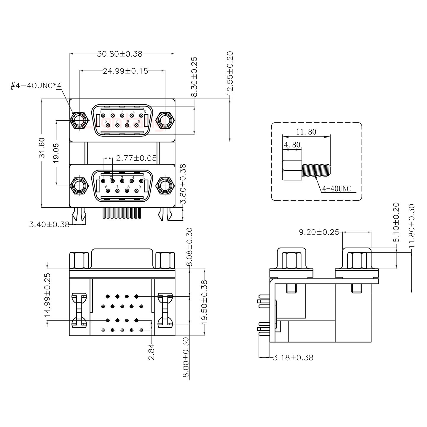 DR9公对公 间距19.05 双胞胎冲针 D-SUB连接器