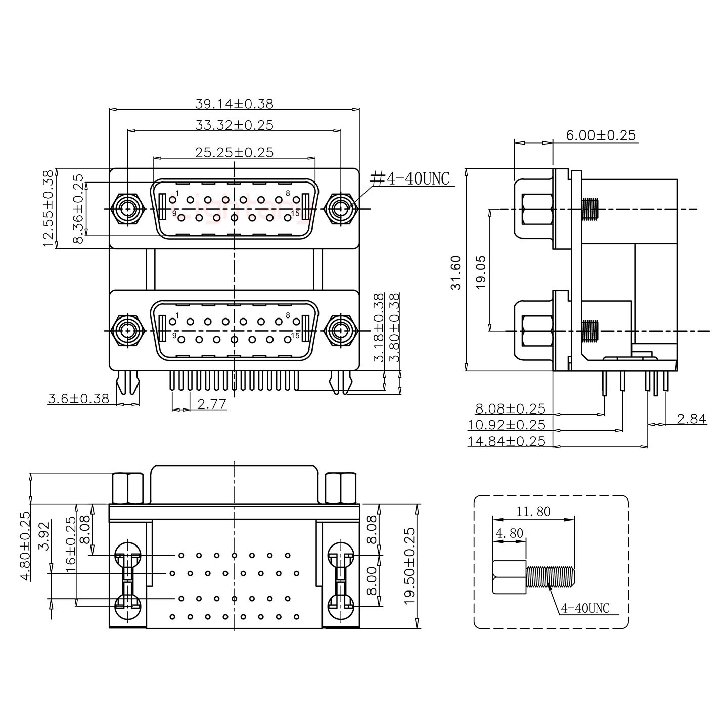 DR15公对公 间距19.05 双胞胎冲针 D-SUB连接器