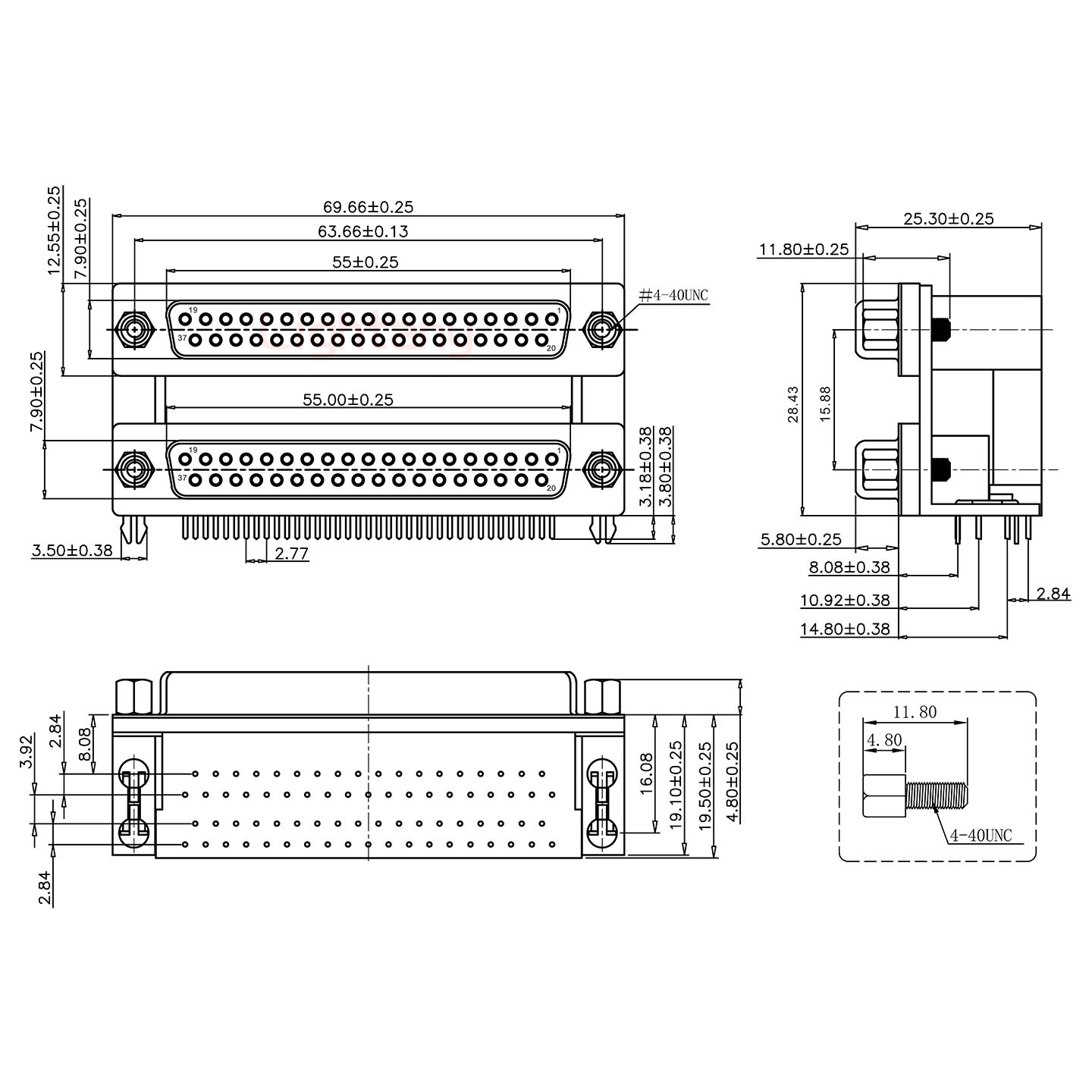 DR37母对母 间距15.88 双胞胎冲针 D-SUB连接器