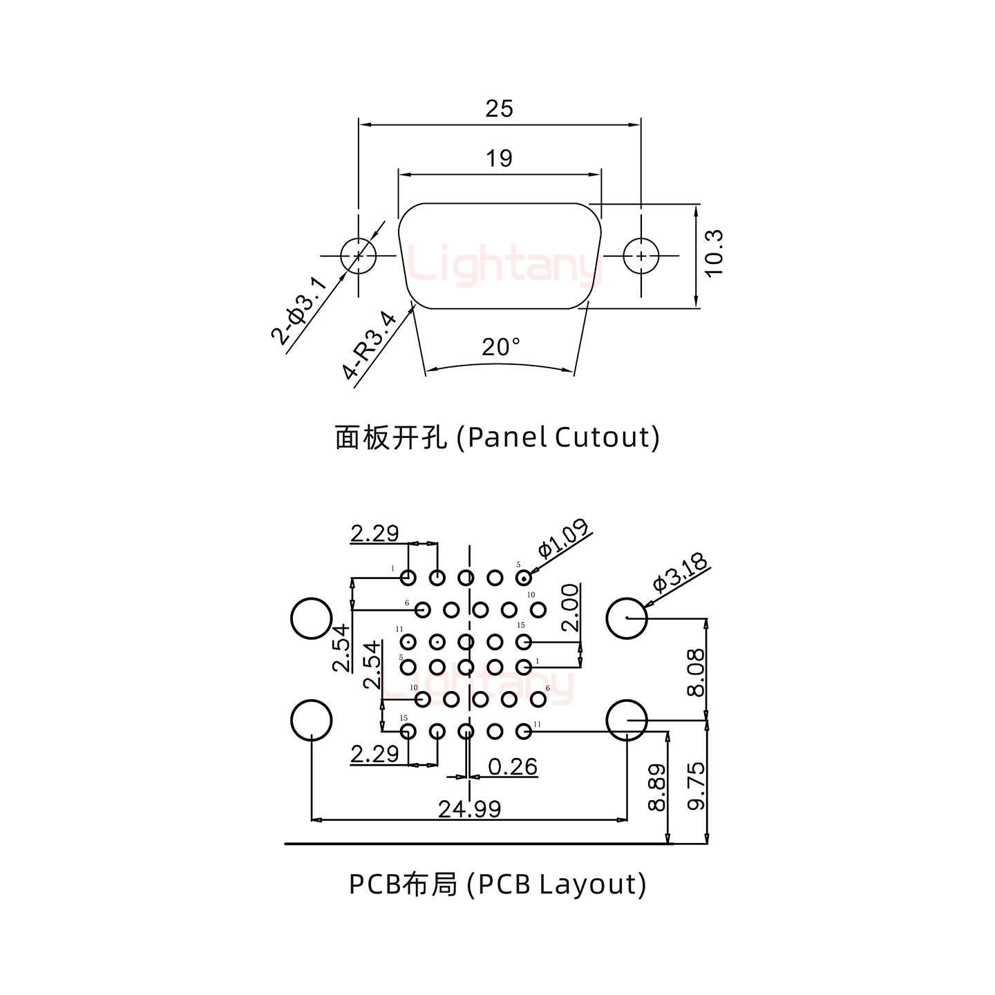 HDR15上公下母 间距19.05 双胞胎冲针 D-SUB连接器