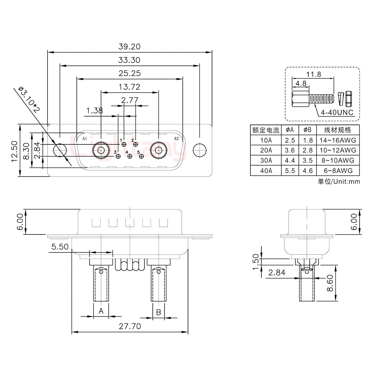 7W2公压线式/配螺丝螺母/大电流10A