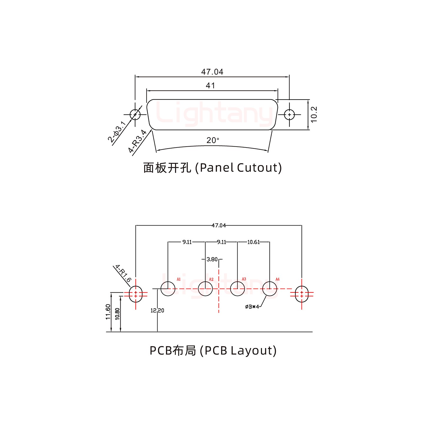 4W4公PCB弯插板/铆支架10.8/大电流30A