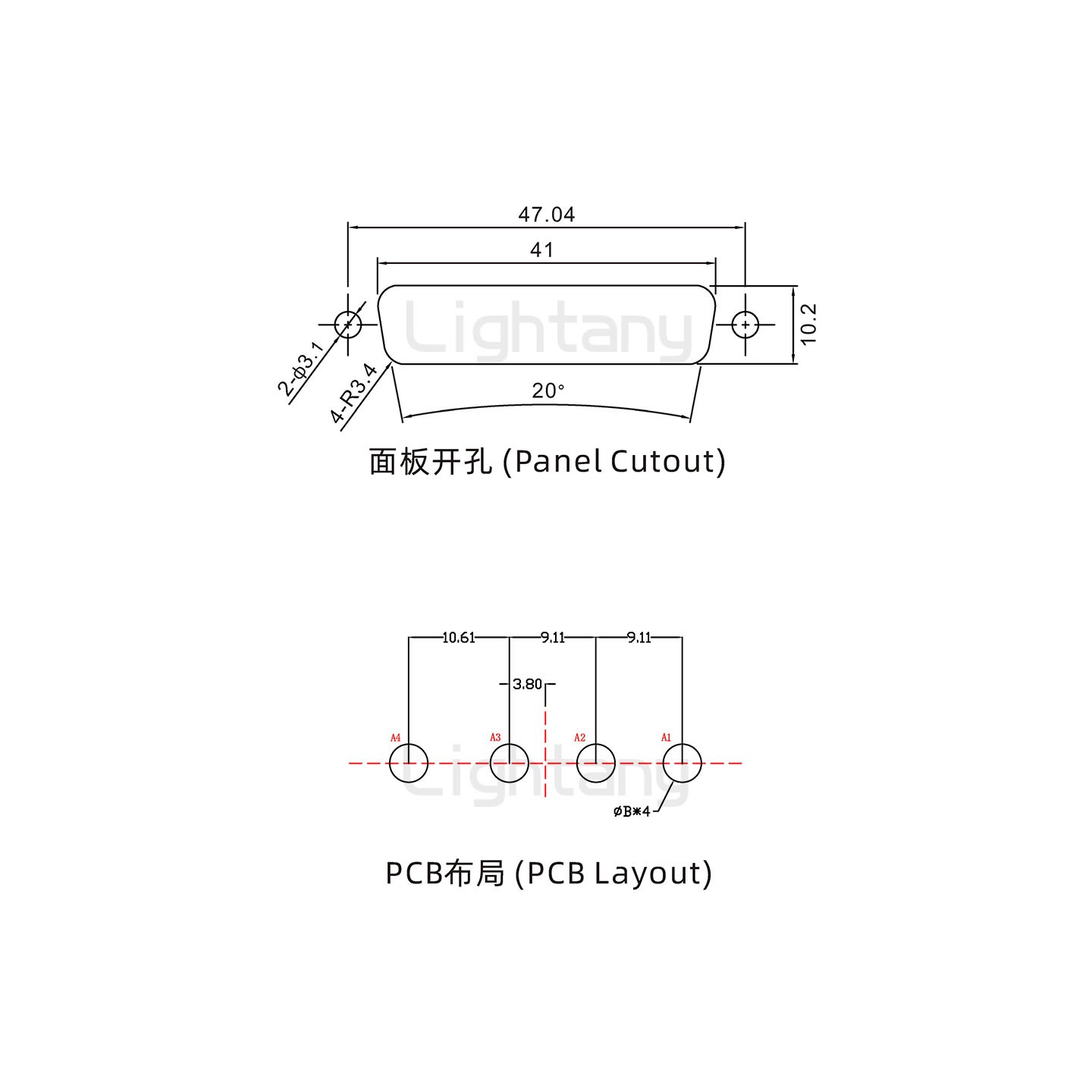 防水4W4母直插板/锁螺丝/大电流40A