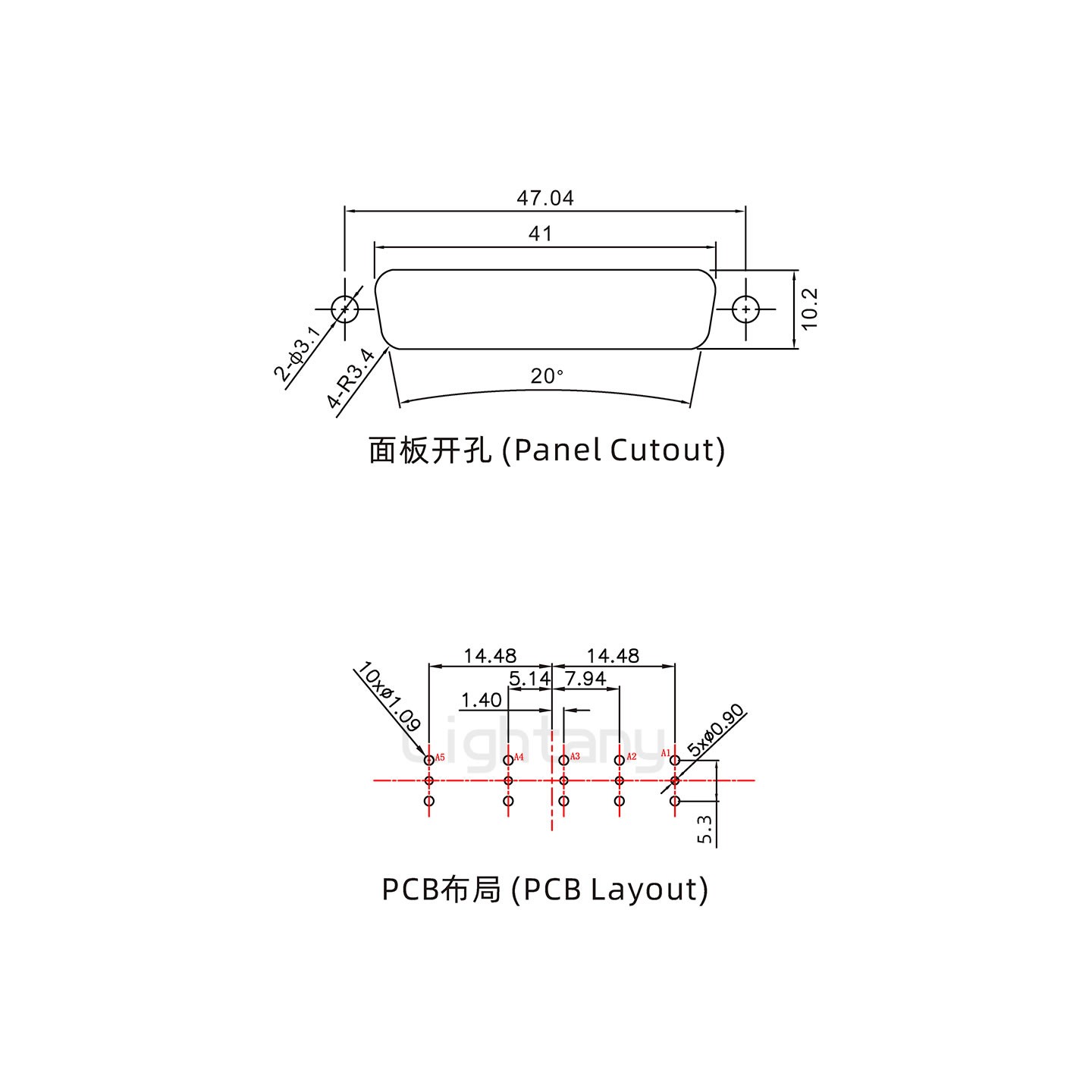 防水5W5母直插板/锁螺丝/射频同轴50欧姆