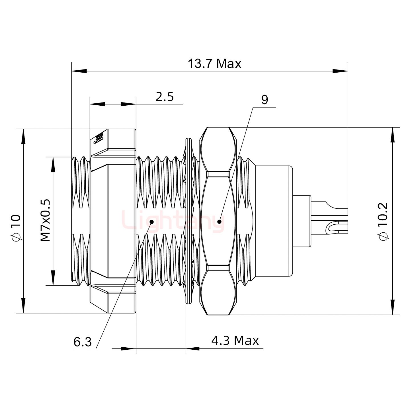 ECG.00.003.CLL推拉自锁双螺母插座 焊线