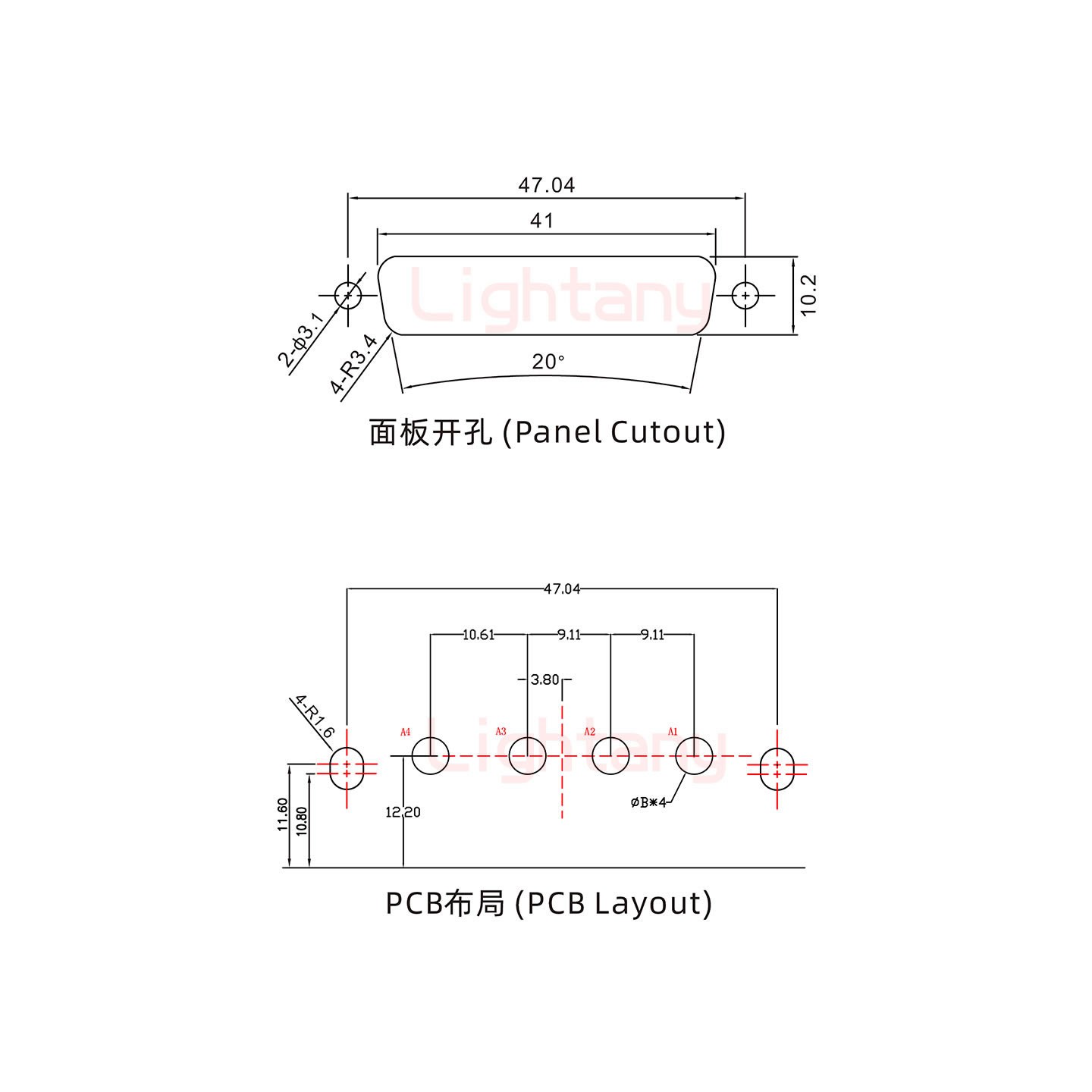 4W4母PCB弯插板/铆支架10.8/大电流30A