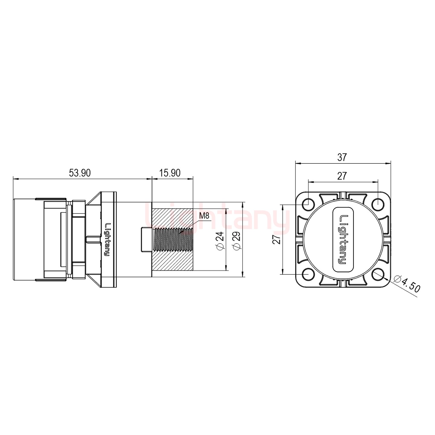 LTC2540SI-M1RL内螺纹穿墙插座 250/300/350/400A 红色