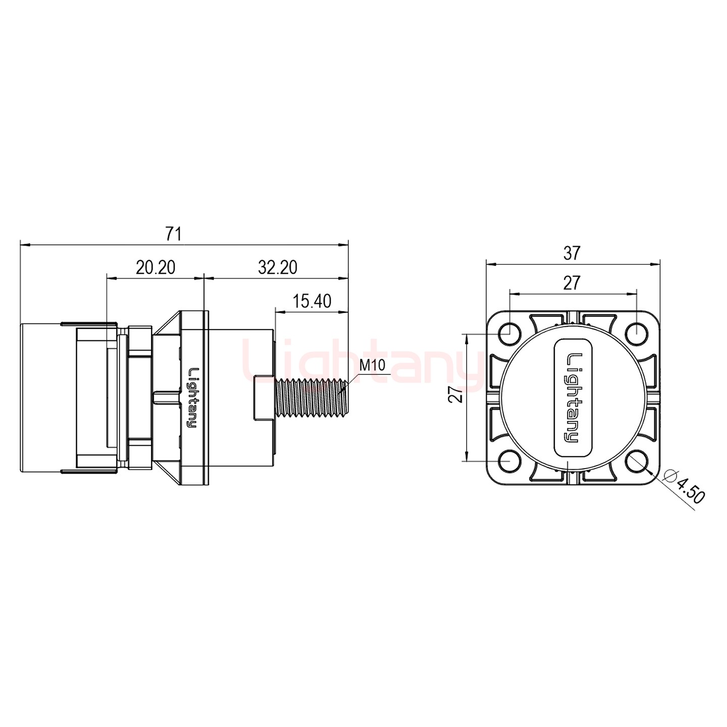 LTC2540SO-M1BL外螺纹穿墙插座 250/300/350/400A 黑色