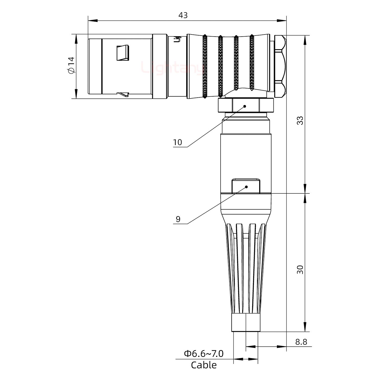 FHG.1K.002.CLAK70Z推拉自锁带护套弯式插头