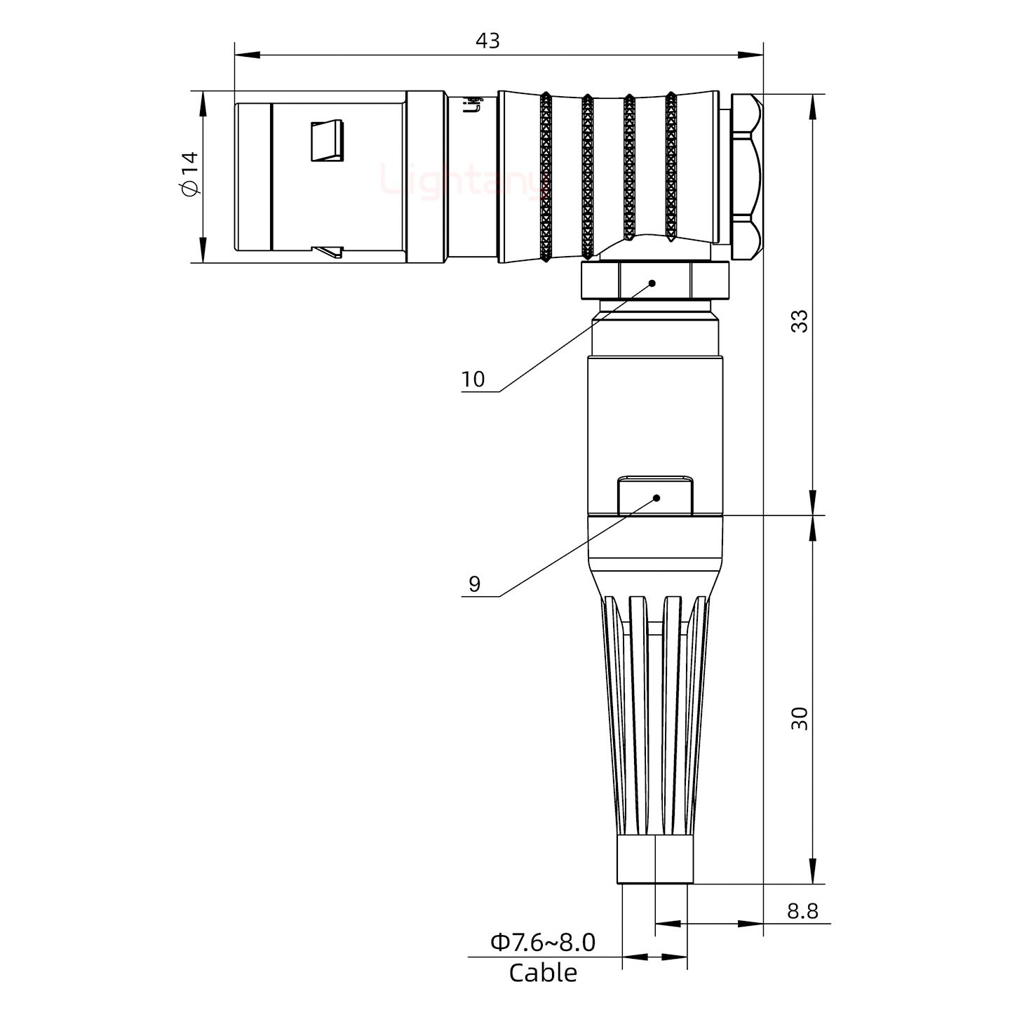 FHG.1K.005.CLAK80Z推拉自锁带护套弯式插头