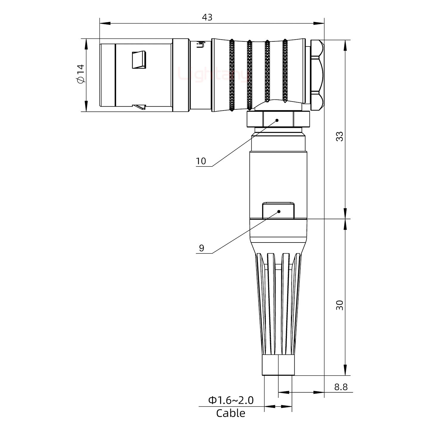 FHG.1K.010.CLAC20Z推拉自锁带护套弯式插头