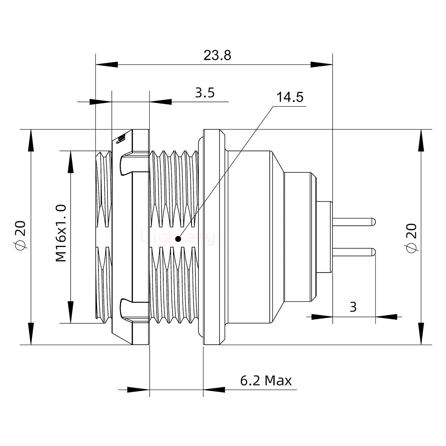 EEG.1K.006.CLN推拉自锁前螺母插座 PCB直插板