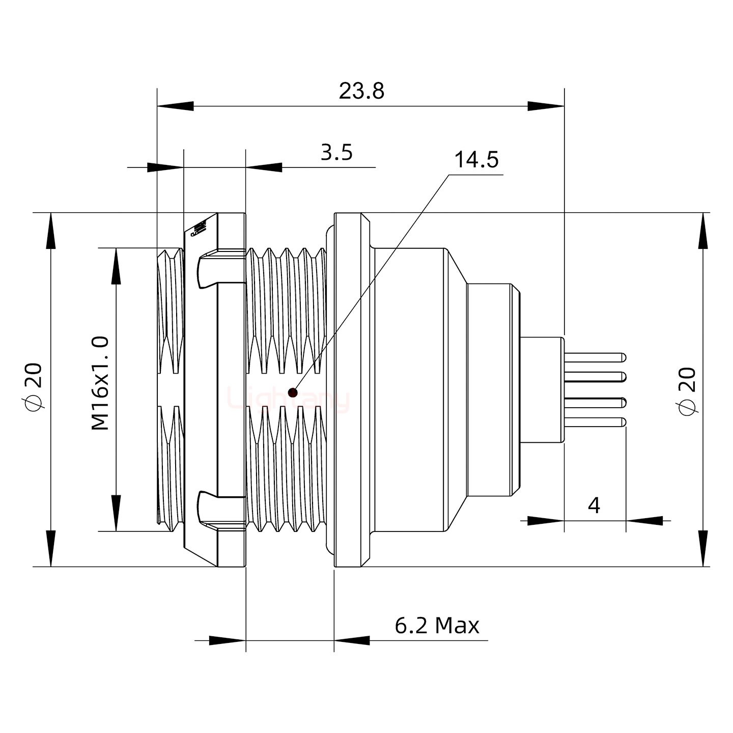 EEG.1K.007.CLN推拉自锁前螺母插座 PCB直插板