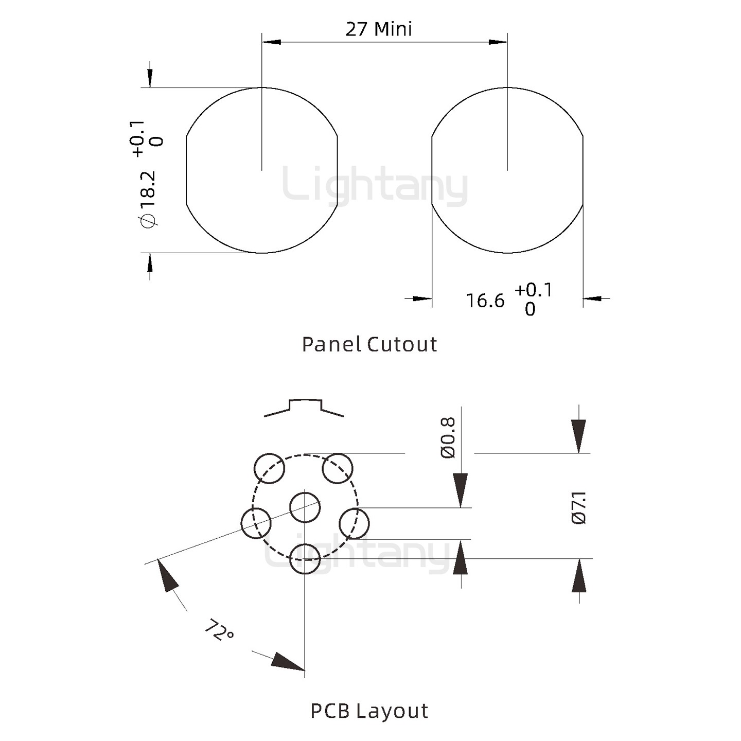 ECG.3B.006.CLN双螺母插座 PCB直插板