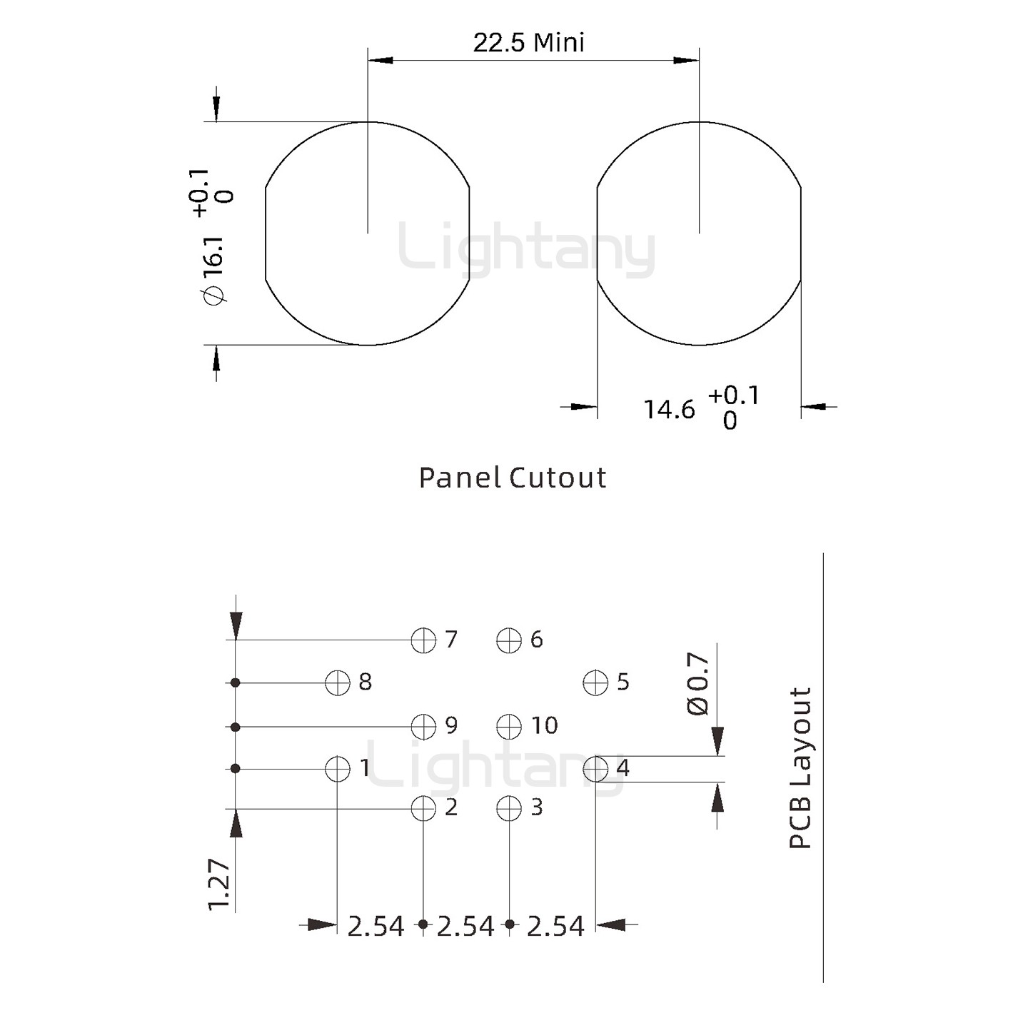 EEG.1K.010.CLV推拉自锁前螺母插座 PCB弯插板