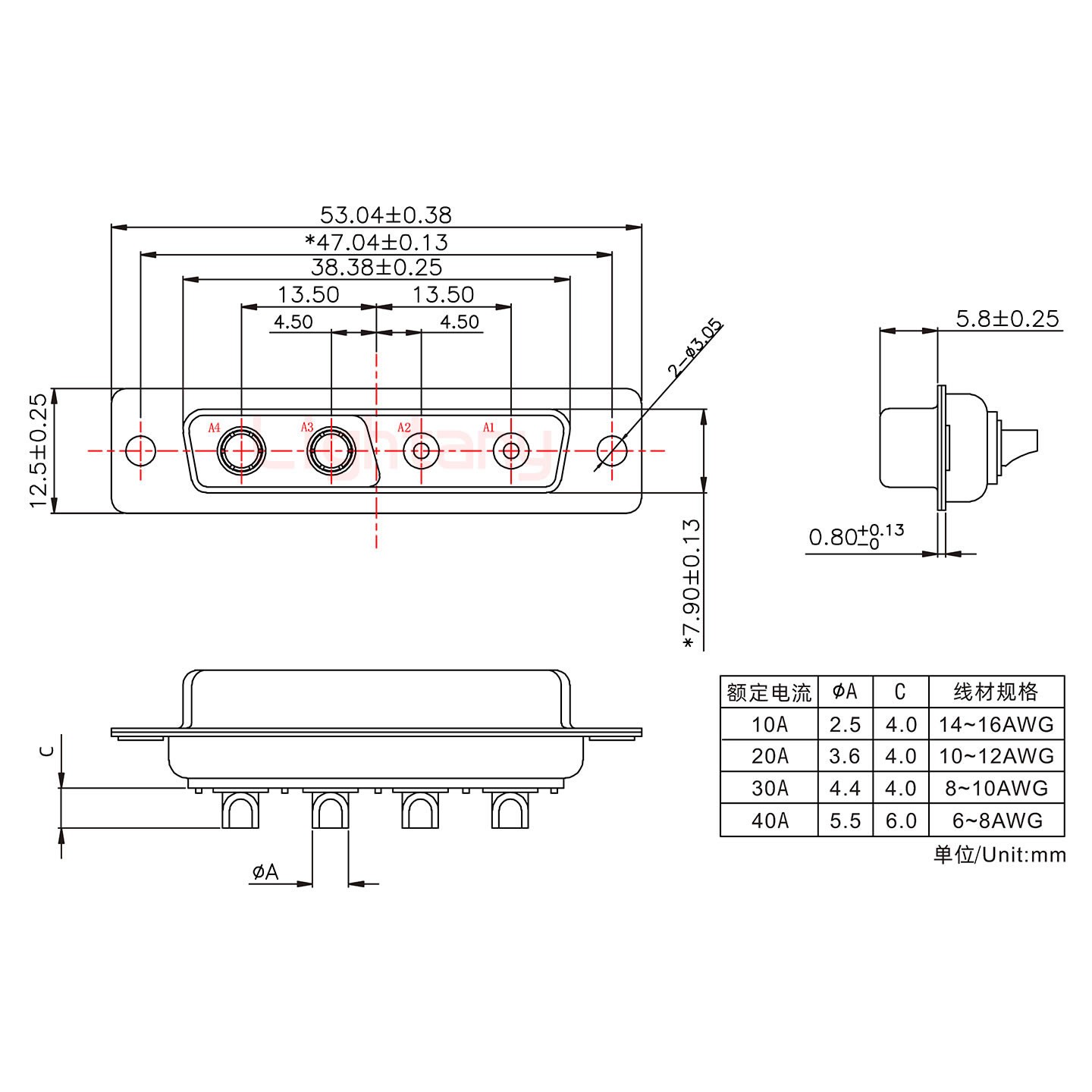 4V4母短体焊线40A+25P金属外壳1015弯出线4~12mm