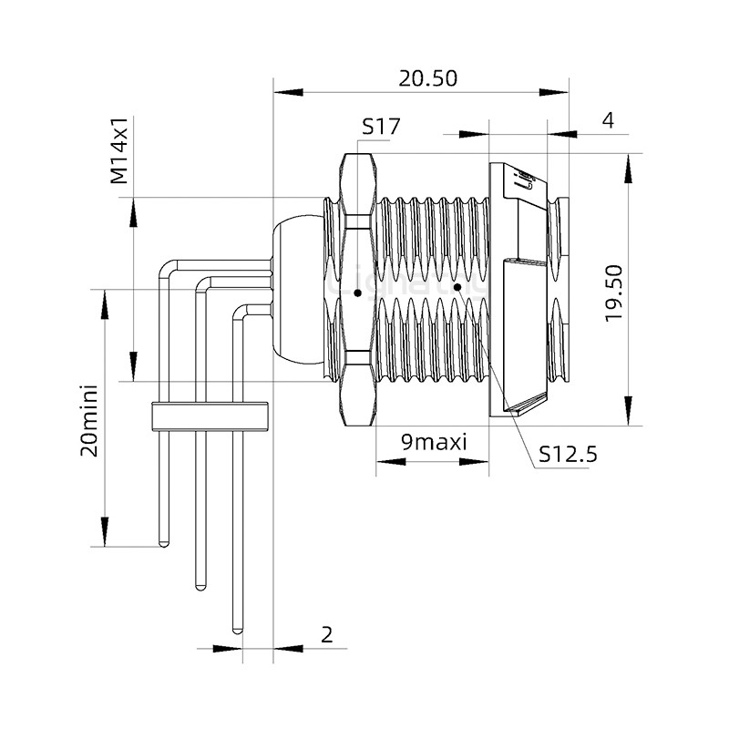 PKG.M0.2GL.VG双螺母插座 PCB弯插板 推拉自锁