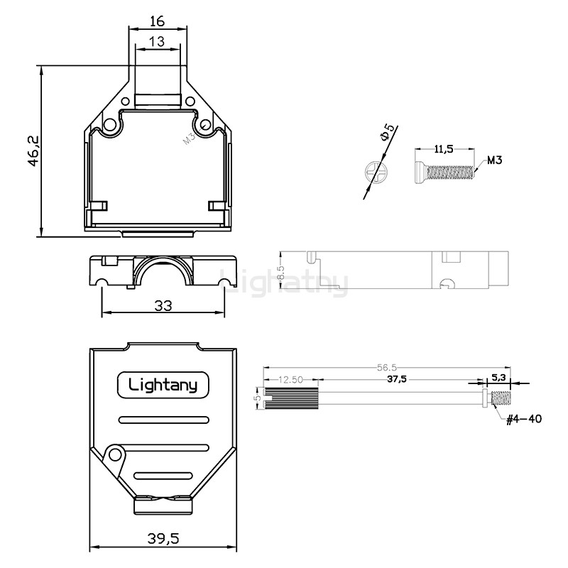 1664-15P-D-SUB金属外壳-直出线13mm