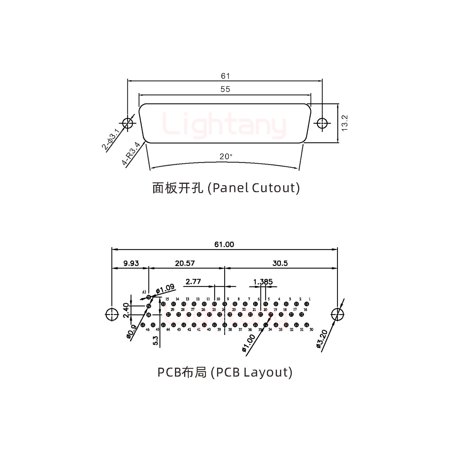 47W1母PCB直插板/铆鱼叉7.0/射频同轴75欧姆