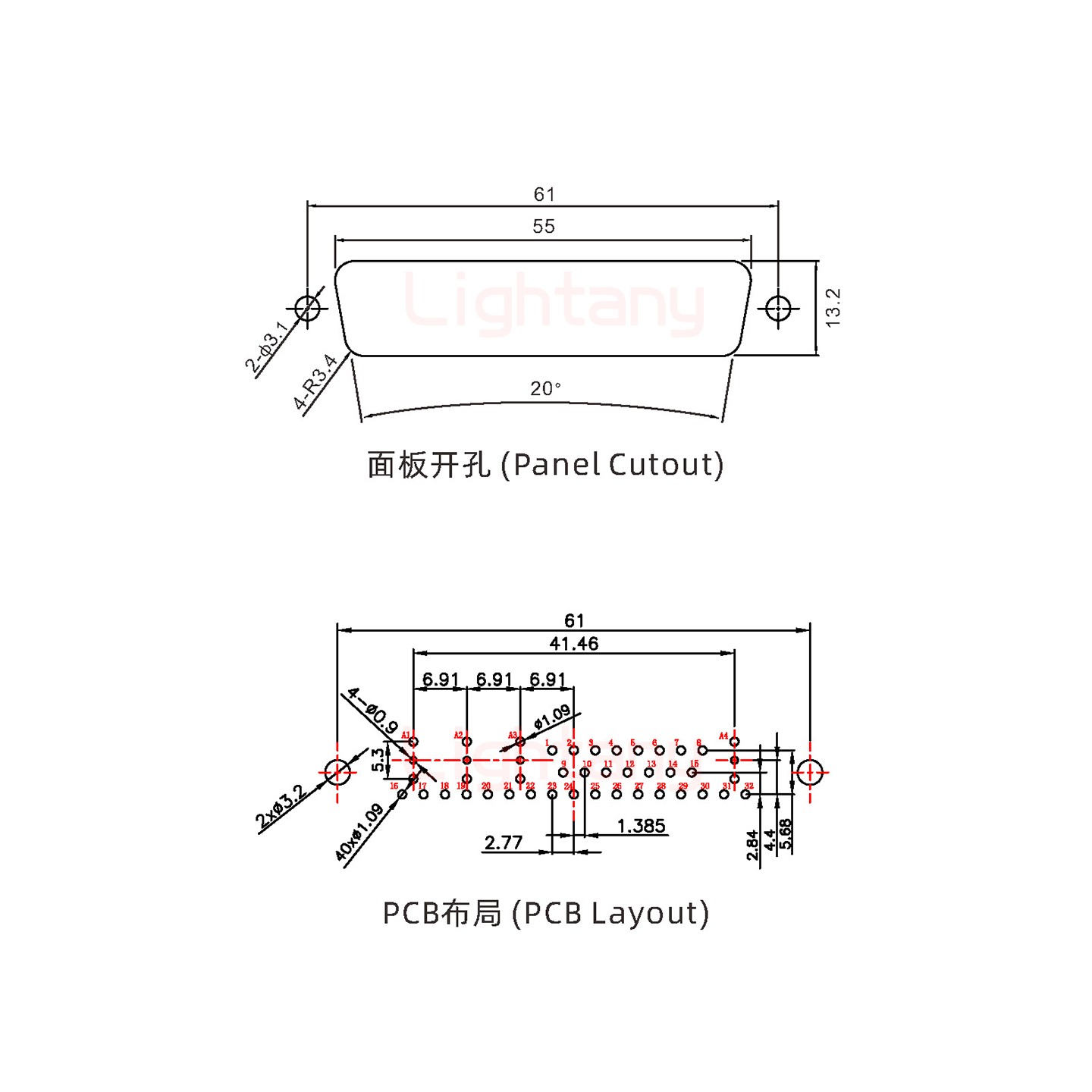 36W4公PCB直插板/铆鱼叉7.0/射频同轴50欧姆